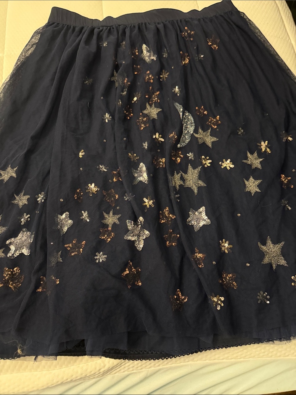 Moulinette Soeurs Navy Tulle Skirt with Gold & Silver Star Embellishments